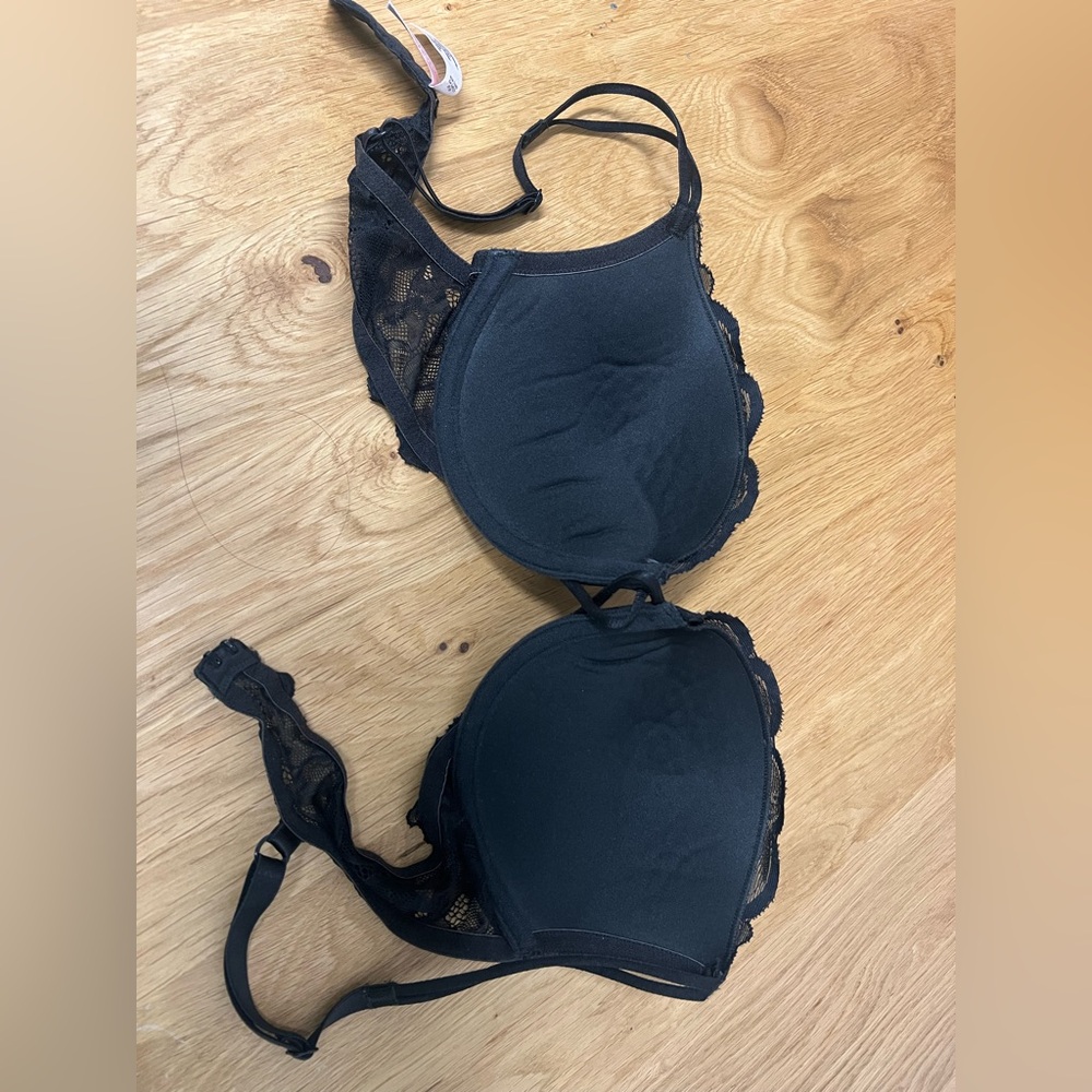 Victorias Secret Very Sexy Black Lace Rhinestone Bra Padded Push Up Vintage 34C - Picture 5 of 10
